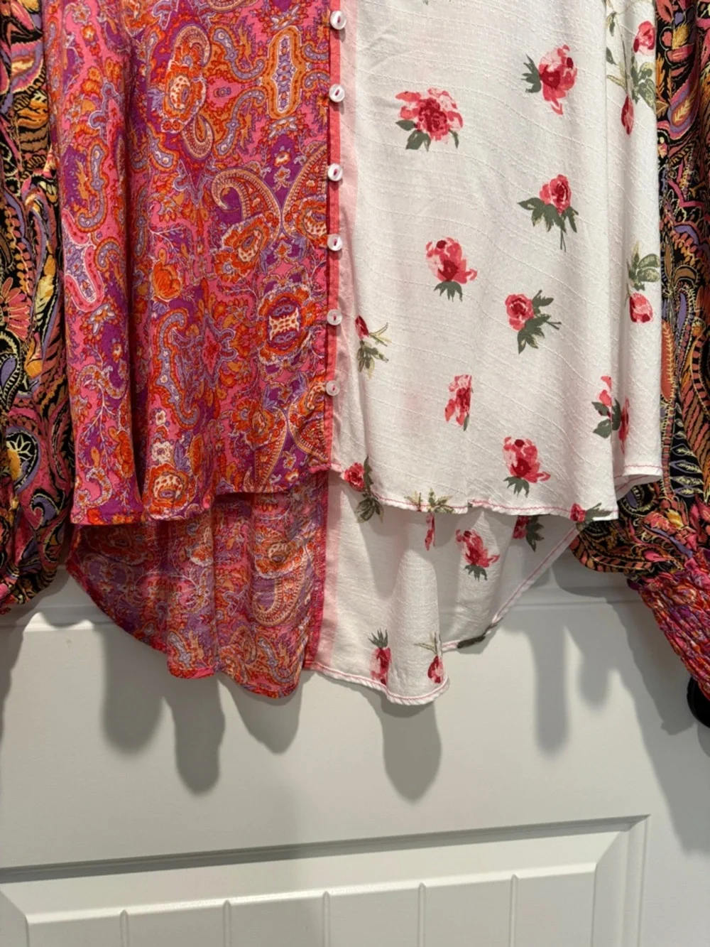 Free People Gemini Patchwork Boho Blouse Paisley & Floral Button-Front Blouse - Picture 7 of 12